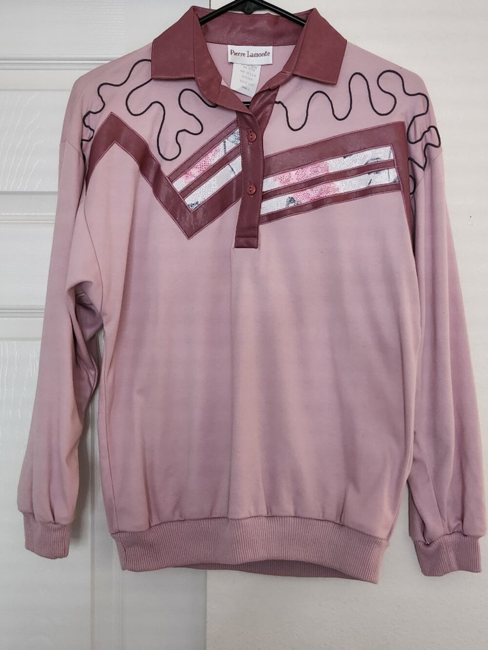 Vintage Pierre Lamonte Pullover Dusty Pink Chevron Sz Small